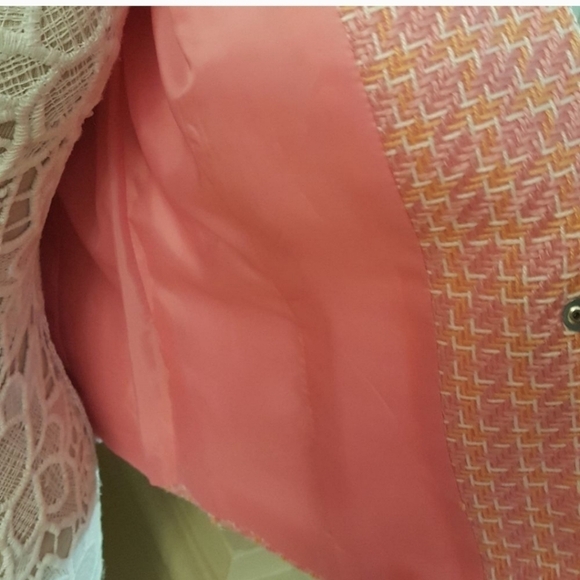 VINTAGE SAG HARBOR Pink Tweed Fully Lined Cropped Blazer Jacket - Picture 6 of 8